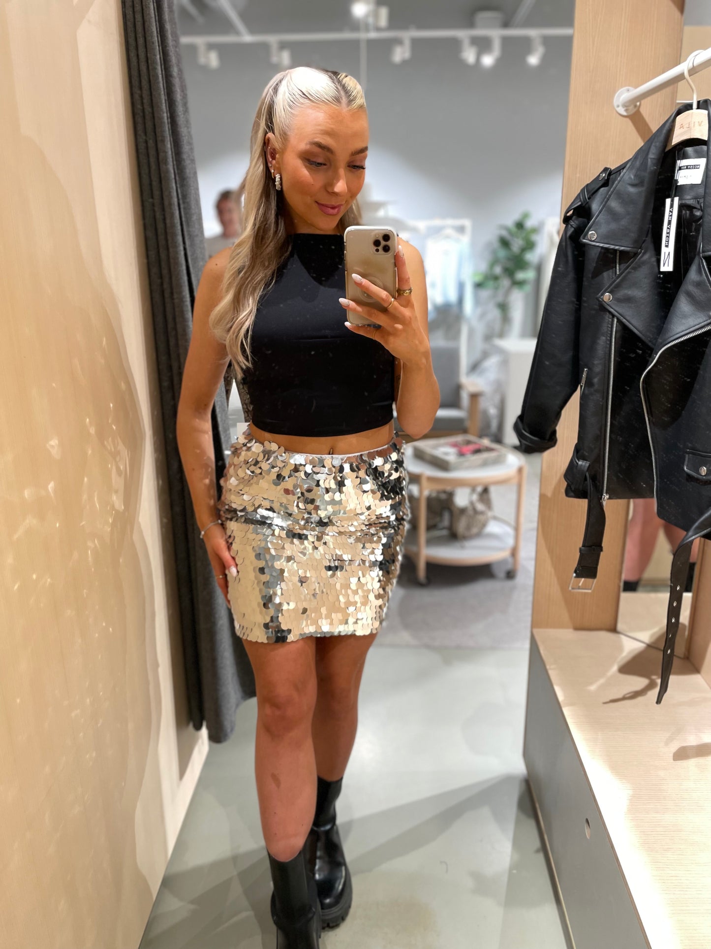 NMSMILA Mini Skirt - Silver Colour
