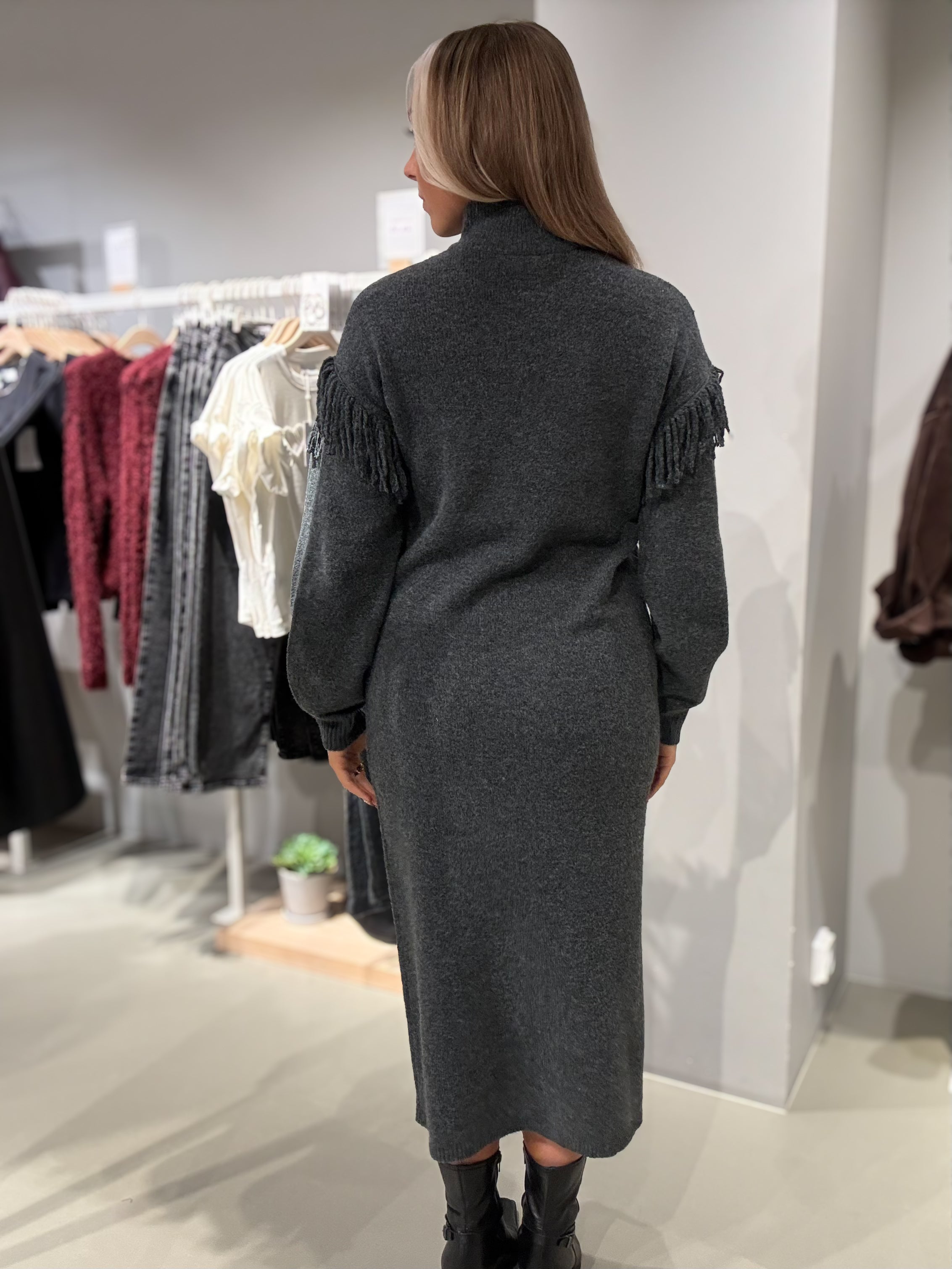 VIADELI Long Dress - Dark Grey Melange