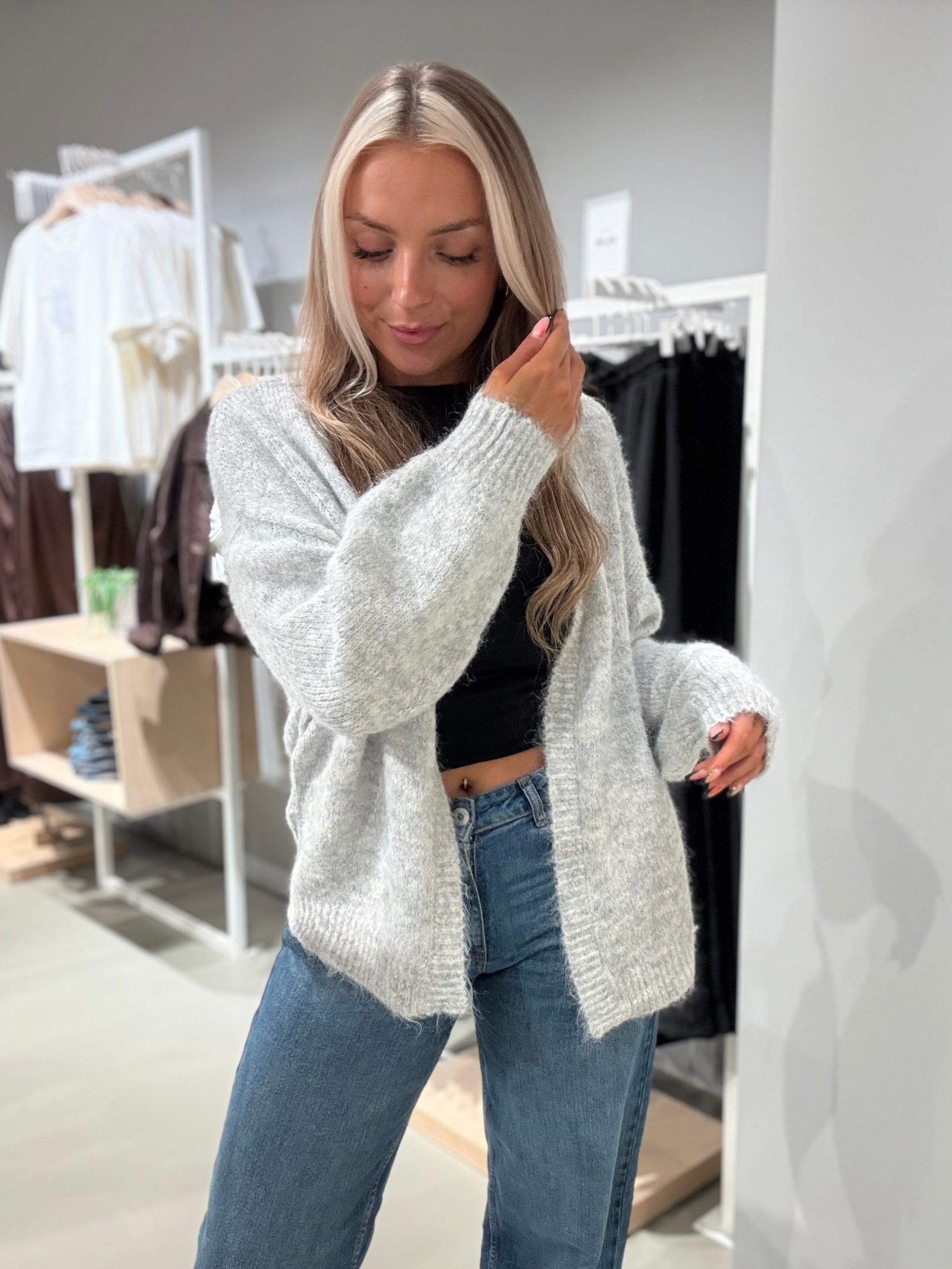 VILAMPE Knitted Cardigan - Medium Grey Melange
