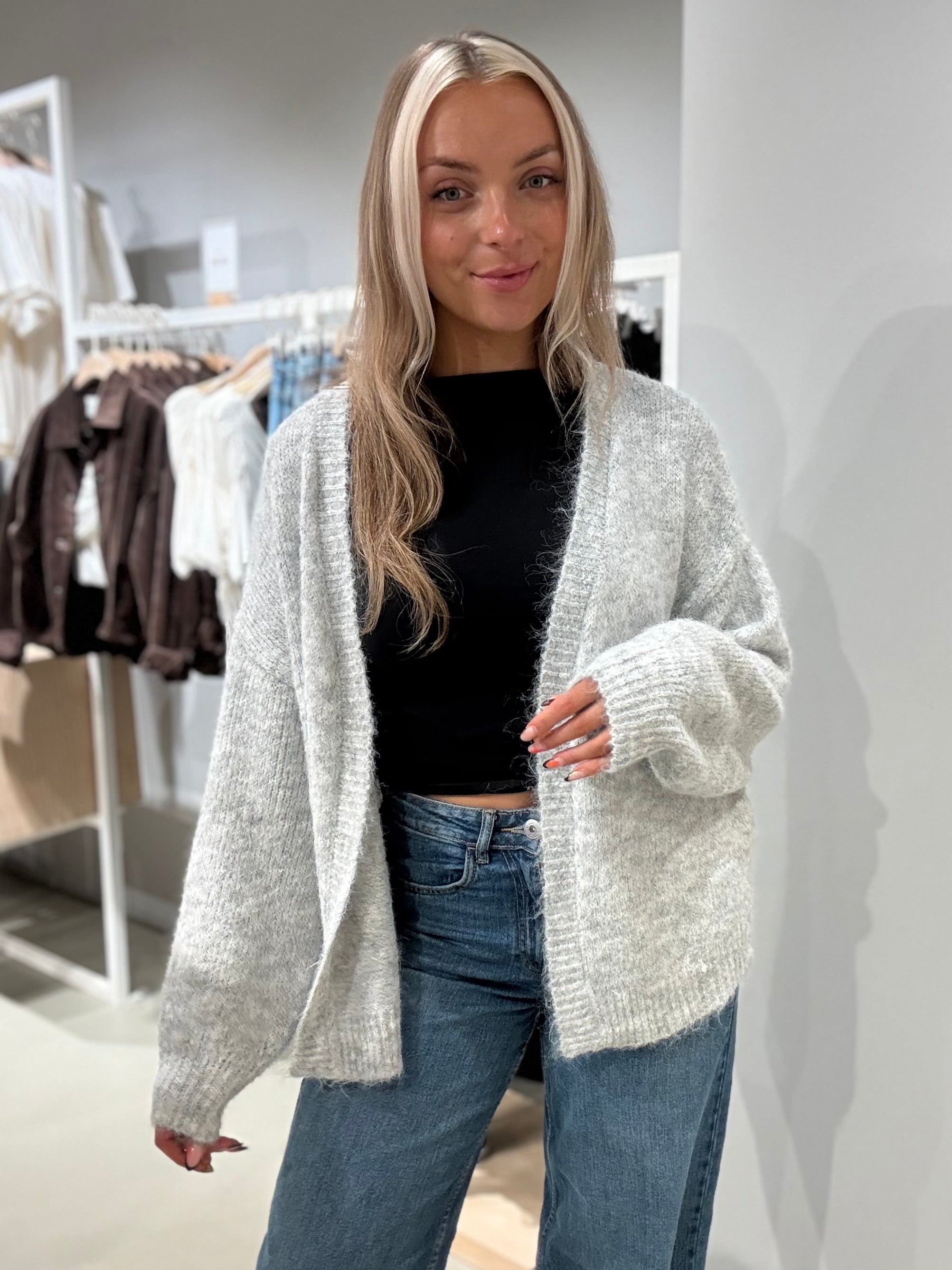 VILAMPE Knitted Cardigan - Medium Grey Melange