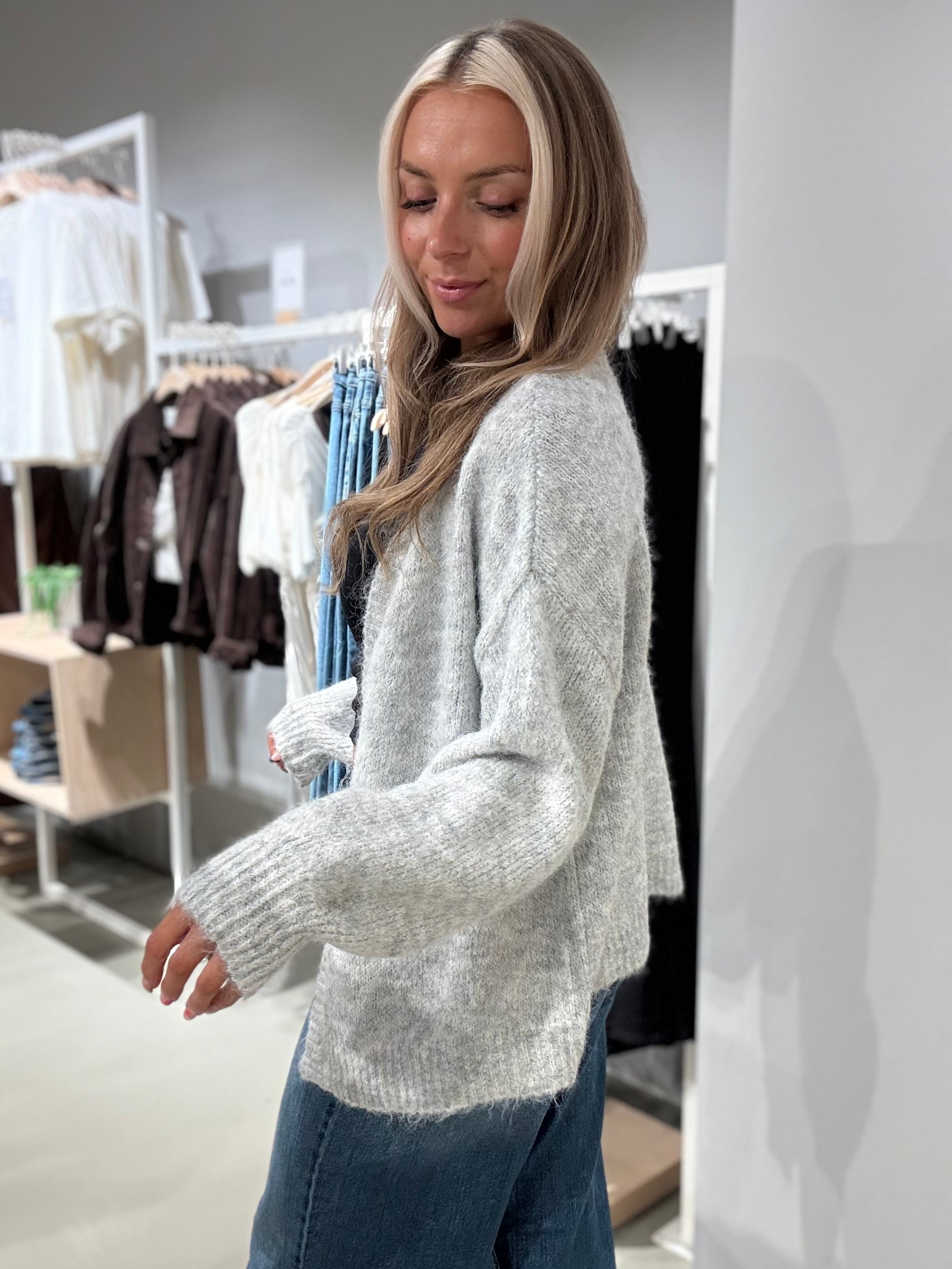 VILAMPE Knitted Cardigan - Medium Grey Melange