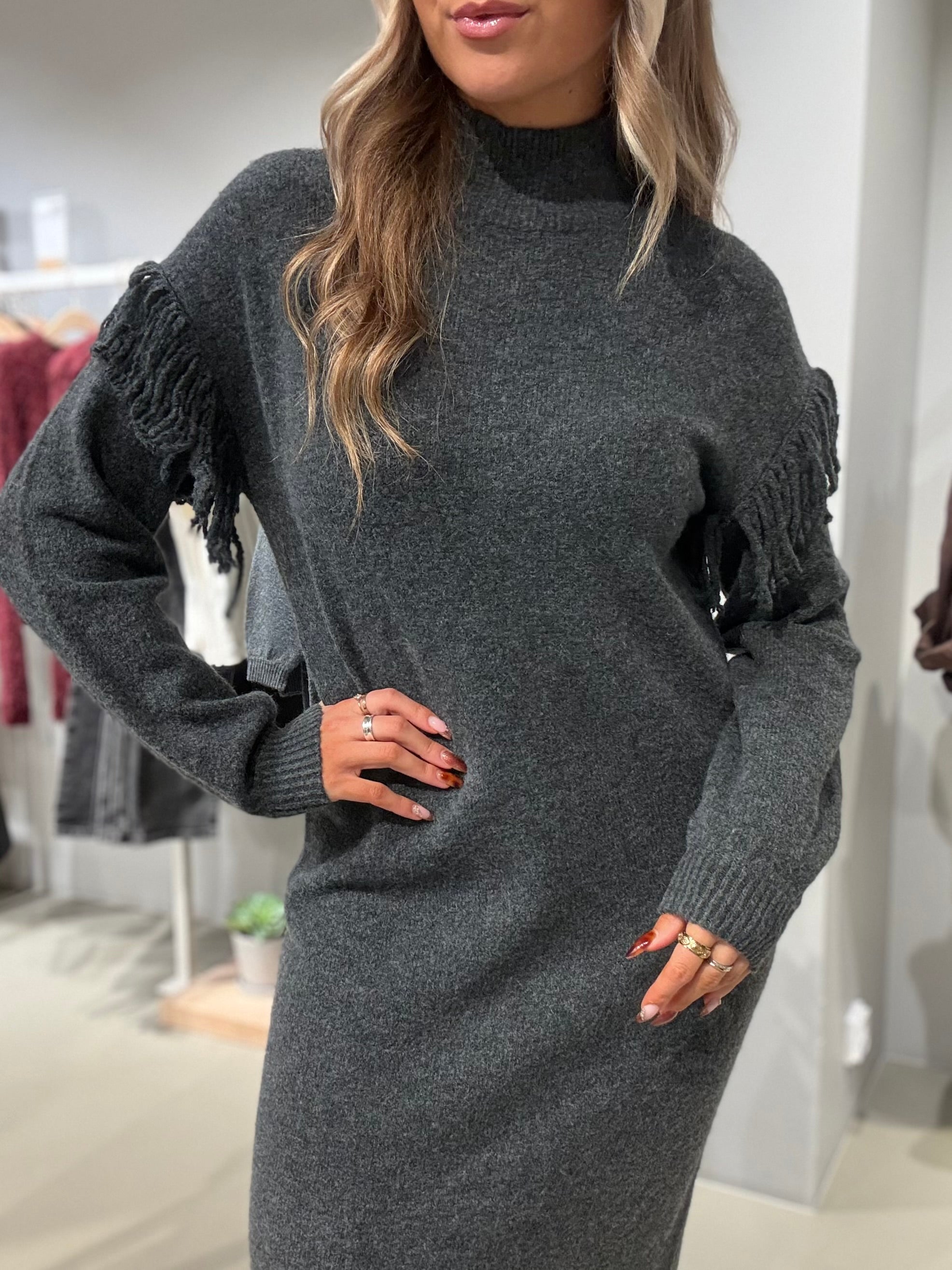 VIADELI Long Dress - Dark Grey Melange