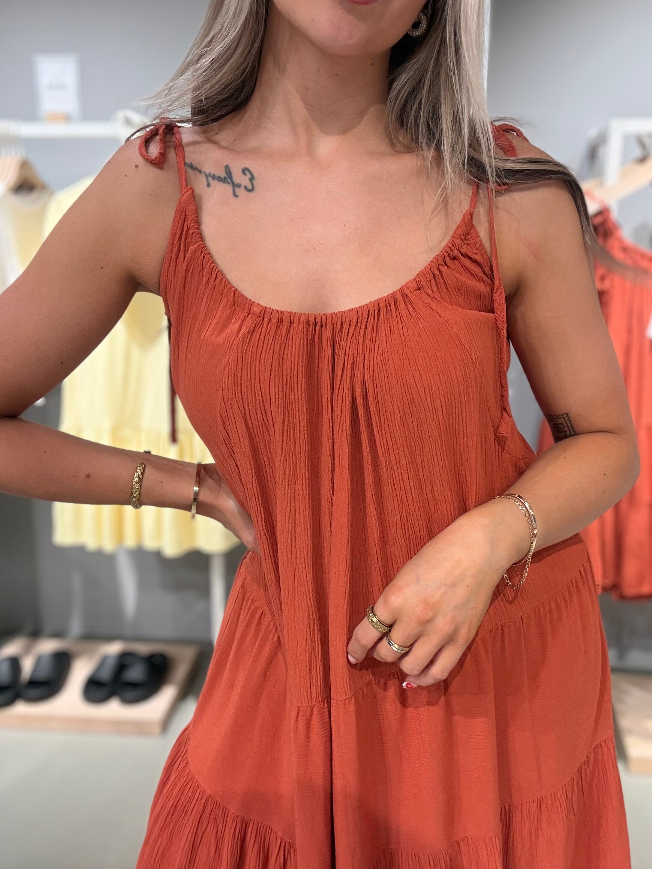 VIJINKE Short Dress - Burnt Brick